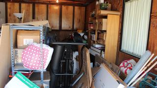 A very cluttered garage